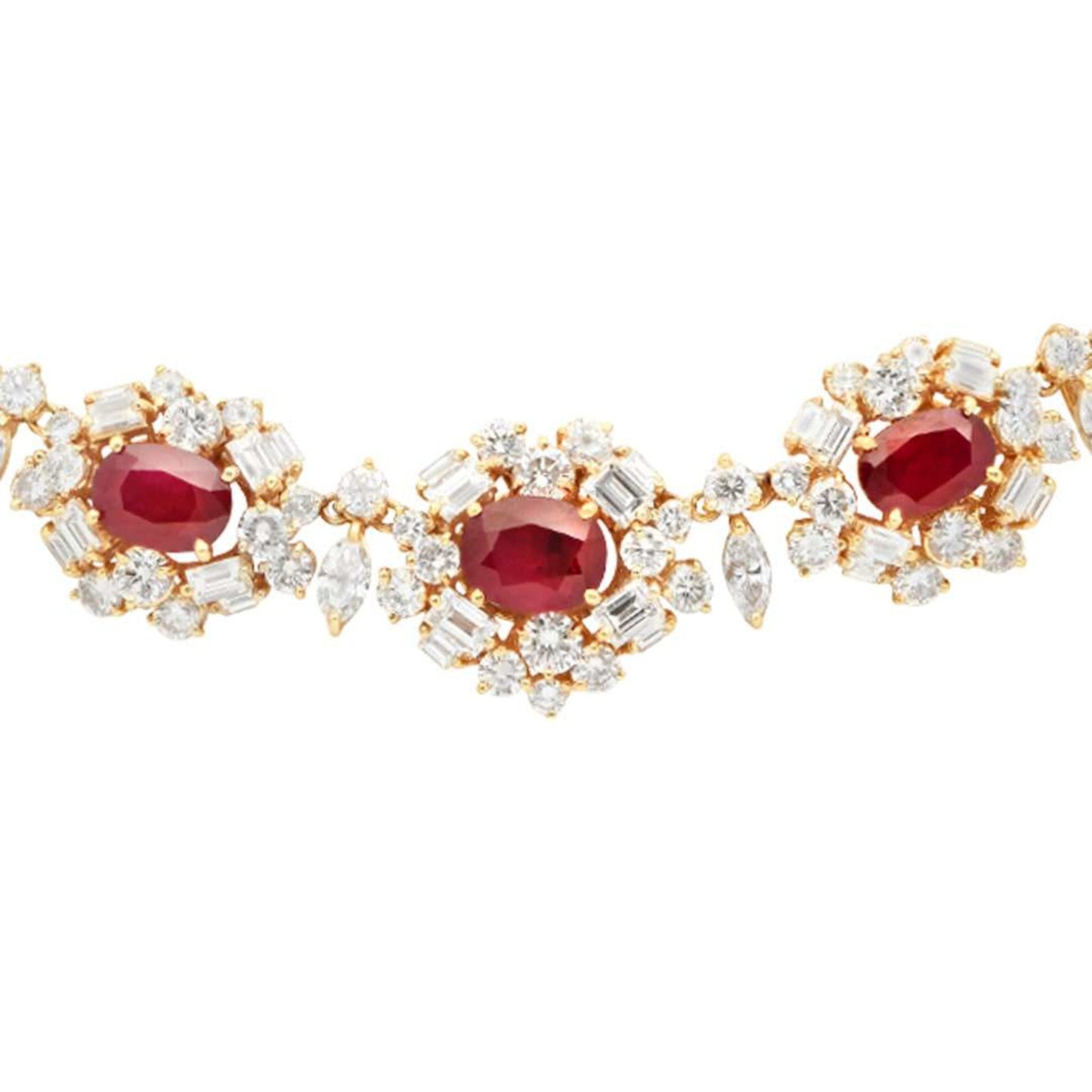 Post-1980s 18KT Yellow Gold Ruby & Diamond Necklace close-up