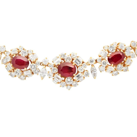 Post-1980s 18KT Yellow Gold Ruby & Diamond Necklace close-up