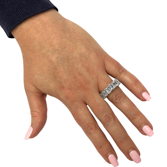 Contemporary Platinum Diamond Ring on finger