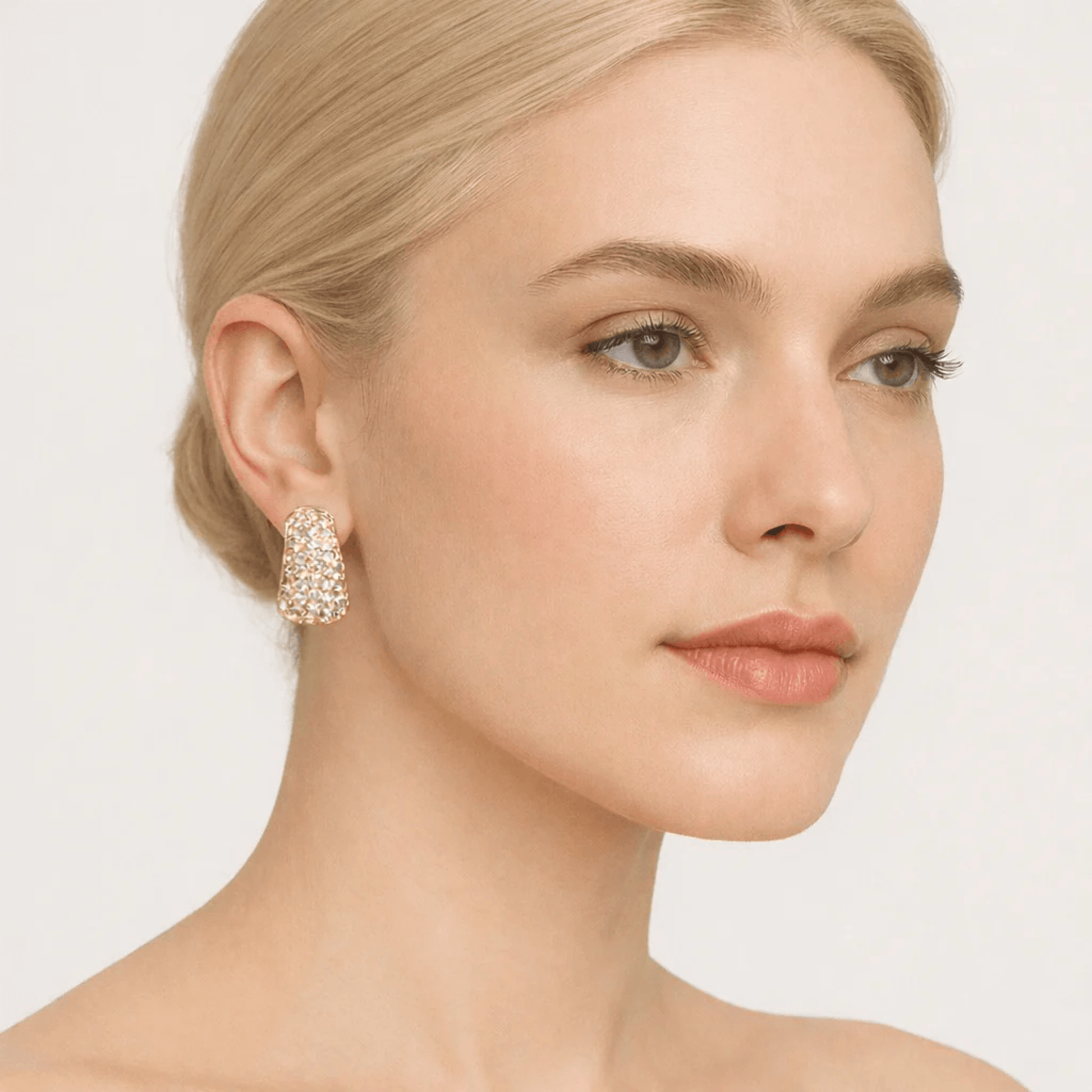 Bulgari Post-1980s 18KT Yellow Gold Diamond Earrings on ear
