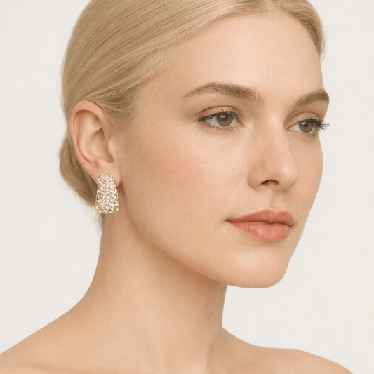 Bulgari Post-1980s 18KT Yellow Gold Diamond Earrings on ear