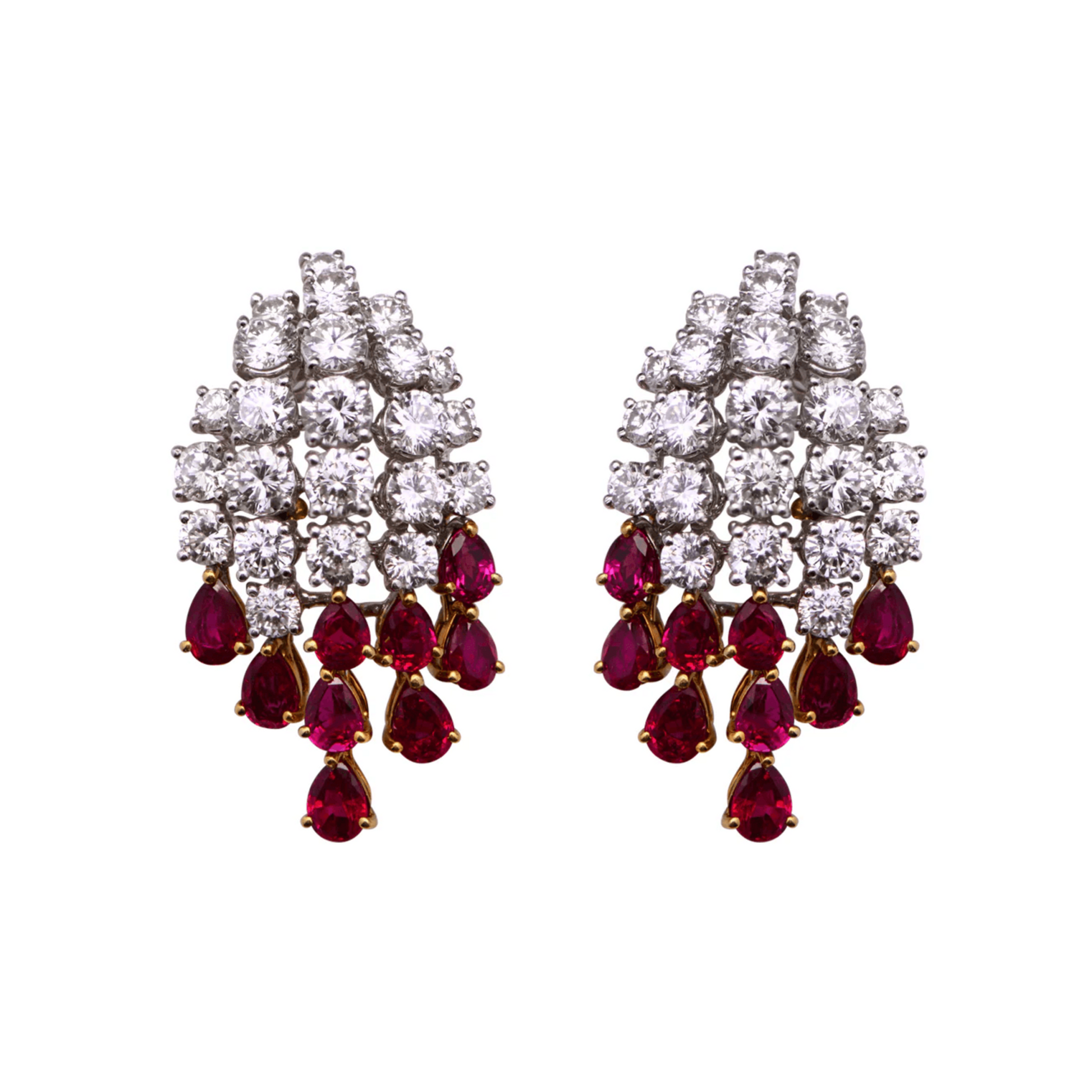 Post-1980s 18KT White & Yellow Gold Ruby & Diamond Earrings front