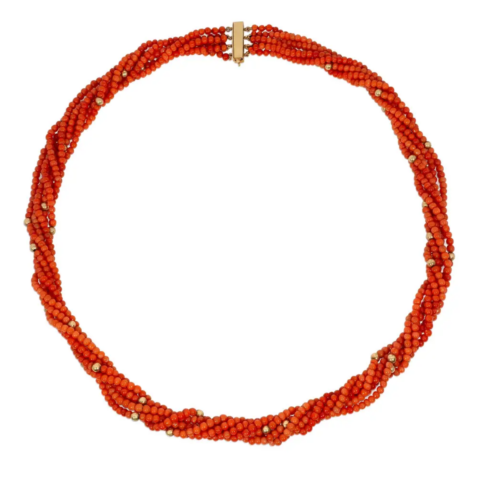Van Cleef & Arpels 1950s 14KT Yellow Gold Coral Necklace front