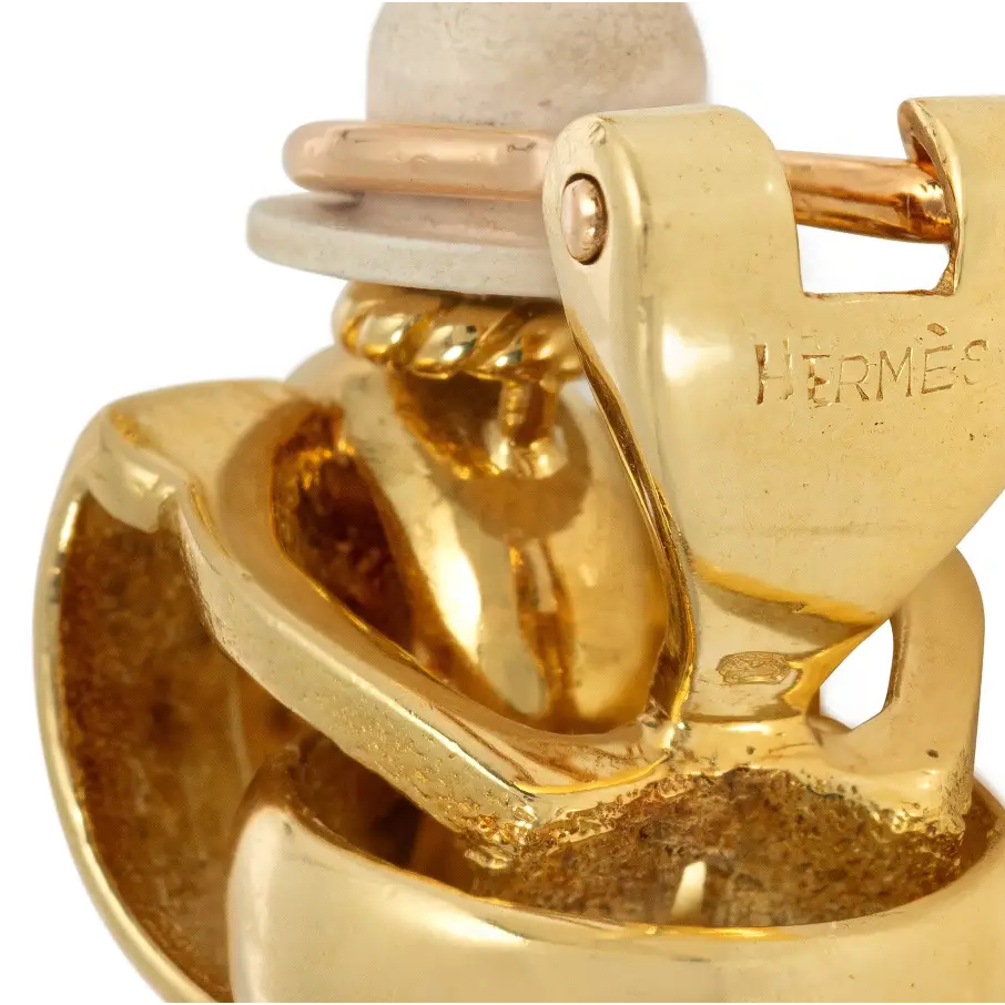 Hermes France 1980s 18KT Yellow Gold Earrings signature