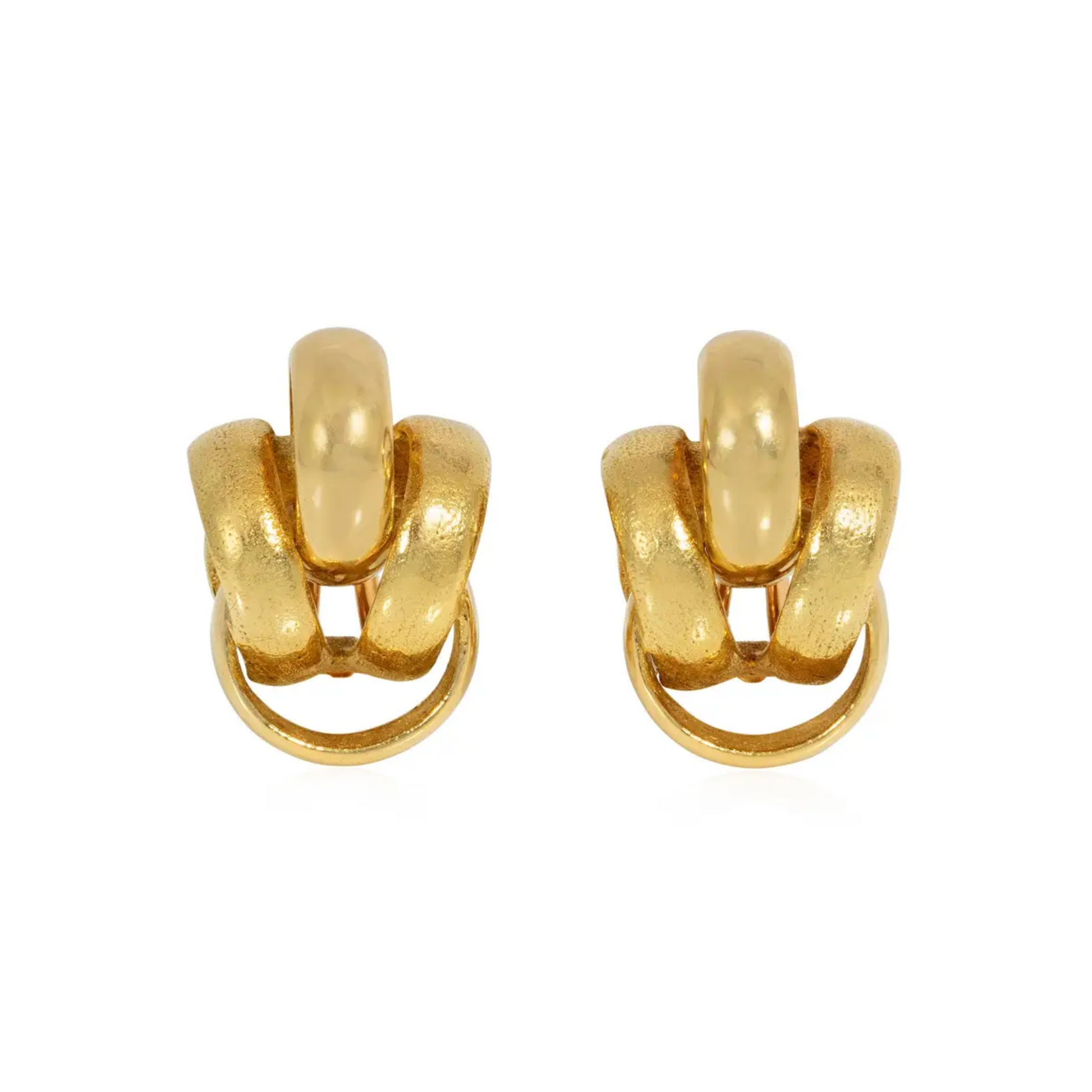Hermes France 1980s 18KT Yellow Gold Earrings front