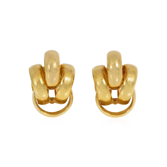 Hermes France 1980s 18KT Yellow Gold Earrings front