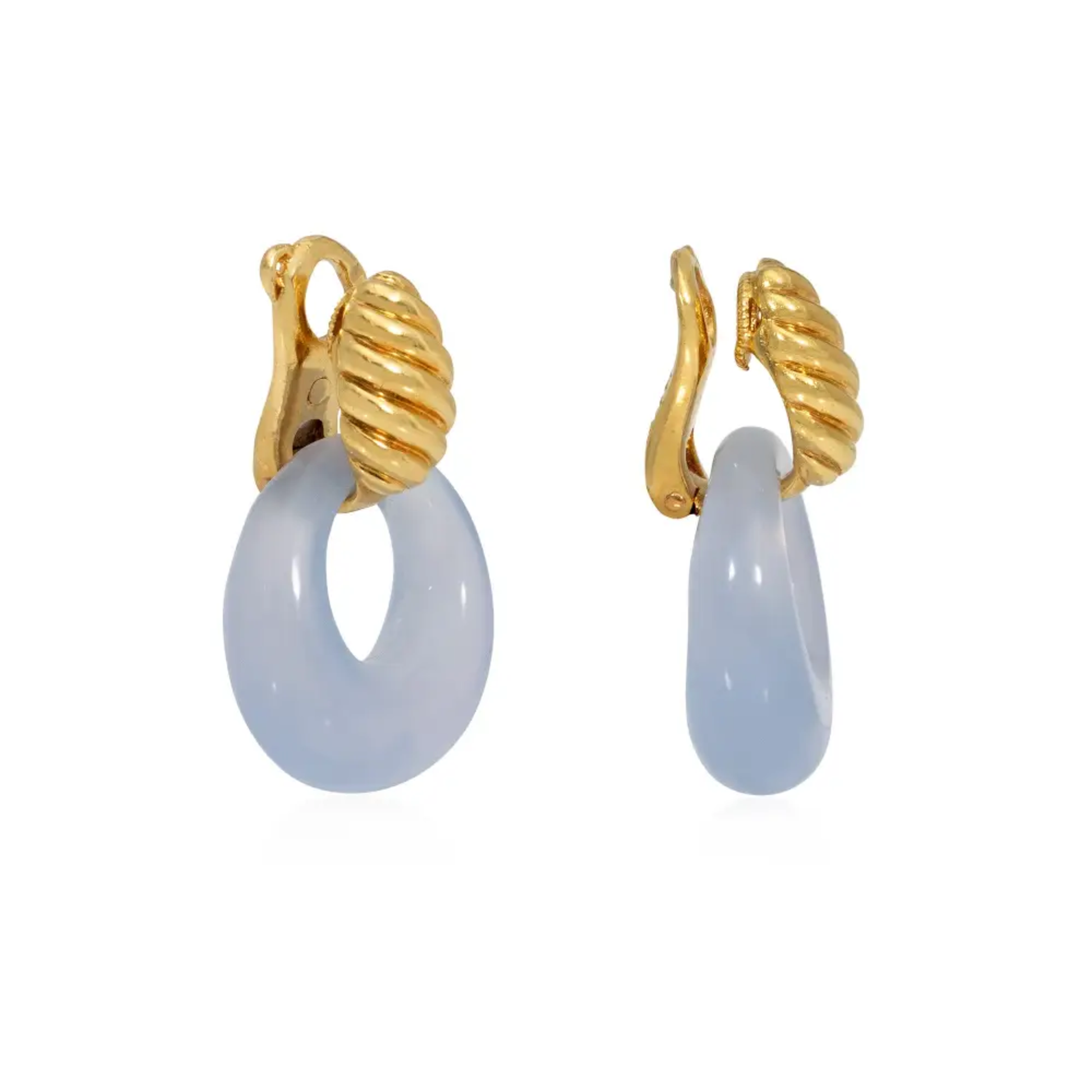 Van Cleef & Arpels France 1960s 18KT Yellow Gold Chalcedony Earrings side