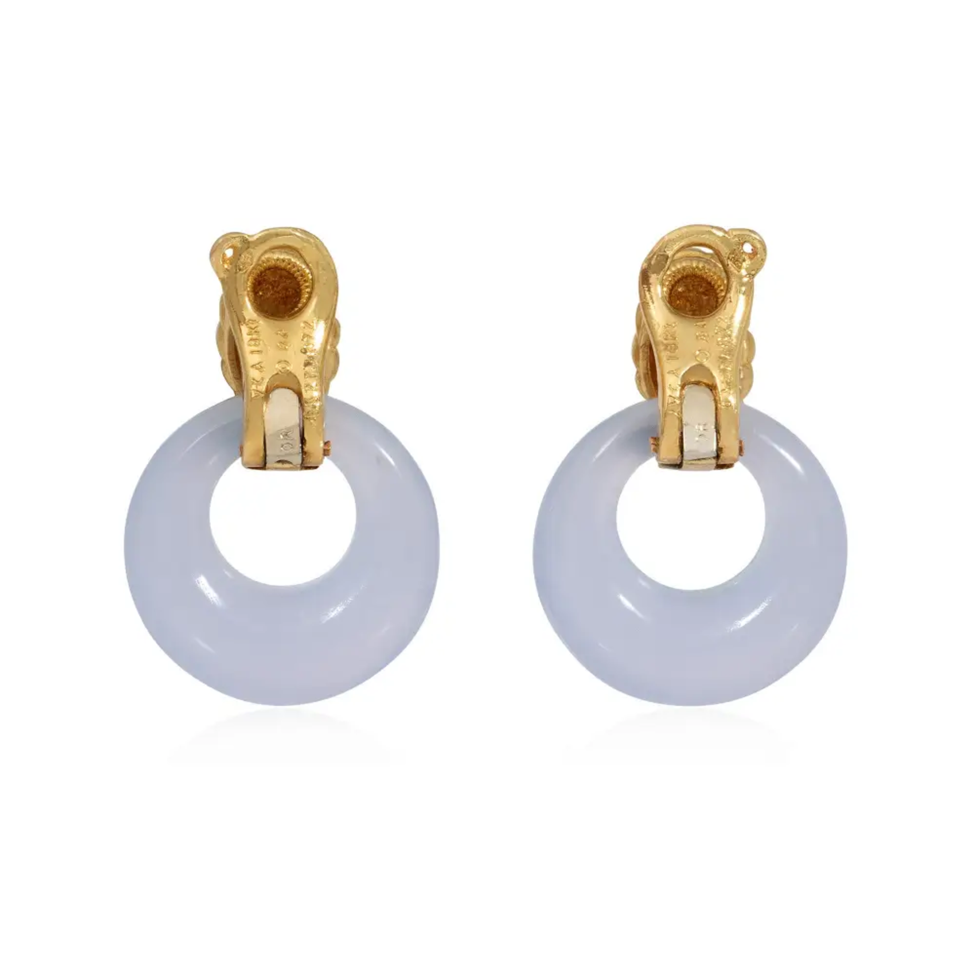 Van Cleef & Arpels France 1960s 18KT Yellow Gold Chalcedony Earrings back