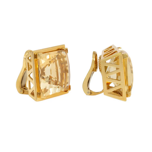1980s 18KT Yellow Gold Citrine Earrings side