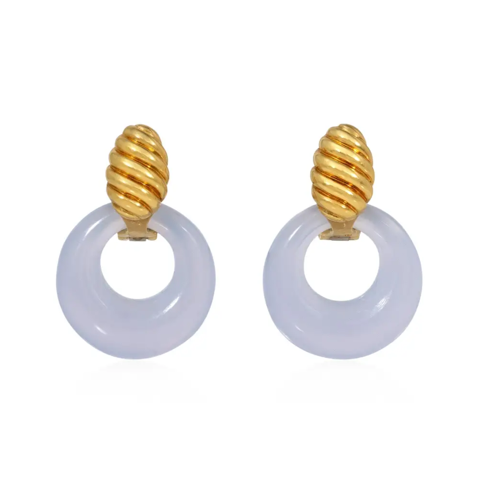 Van Cleef & Arpels France 1960s 18KT Yellow Gold Chalcedony Earrings front