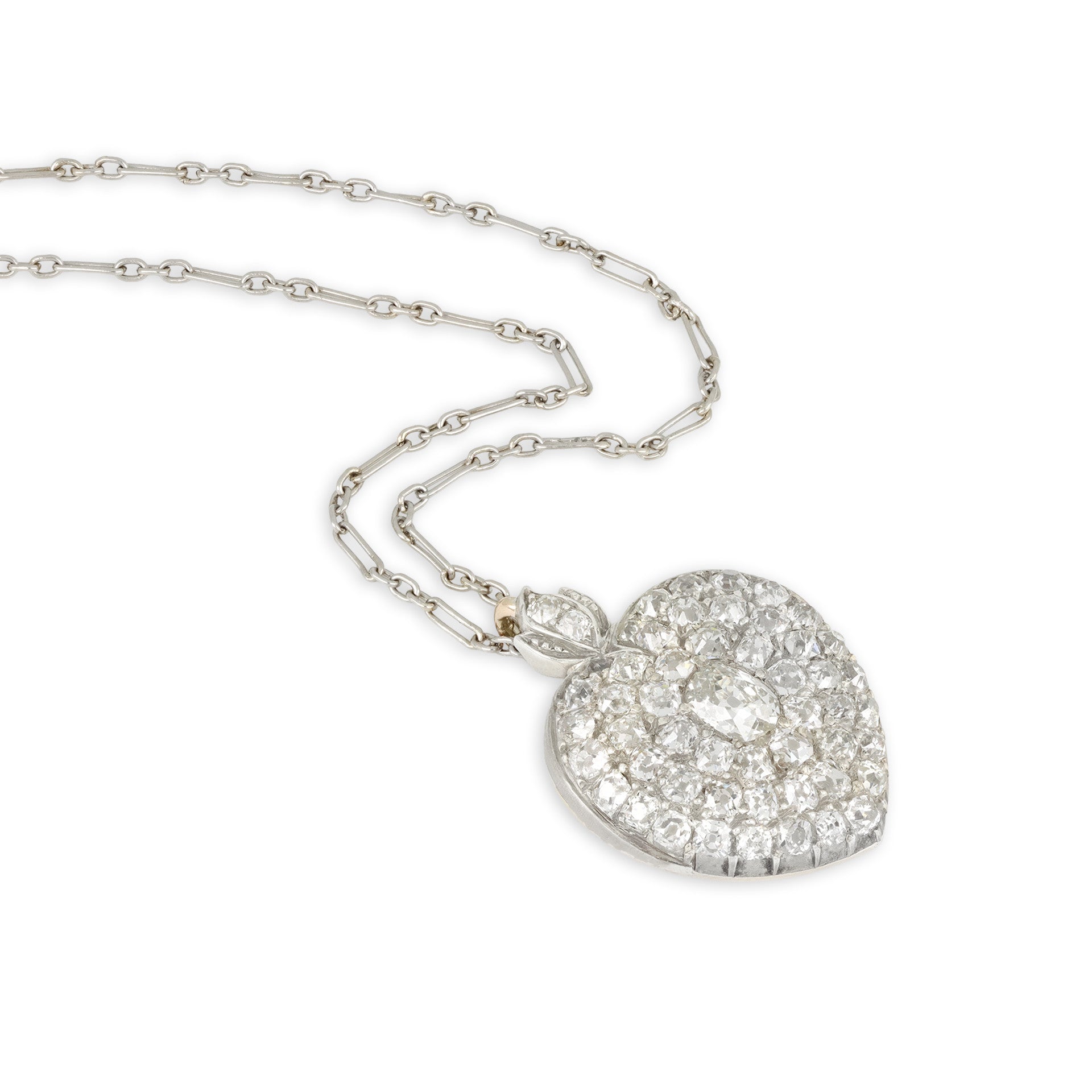 Victorian Silver & 18KT Yellow Gold Diamond Heart Locket Necklace front