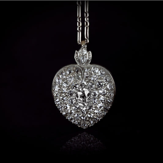 Victorian Silver & 18KT Yellow Gold Diamond Heart Locket Necklace front