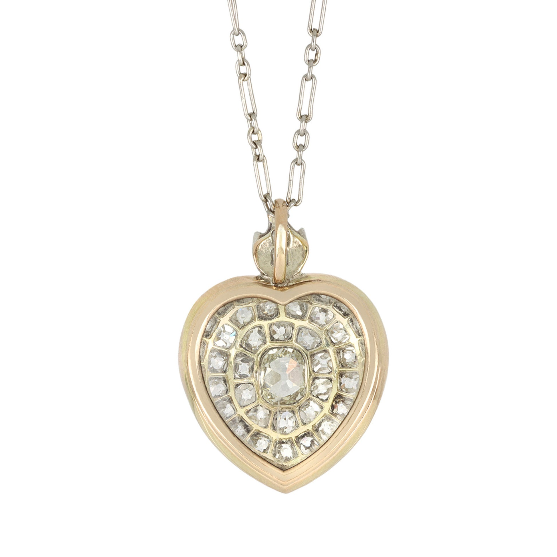 Victorian Silver & 18KT Yellow Gold Diamond Heart Locket Necklace back