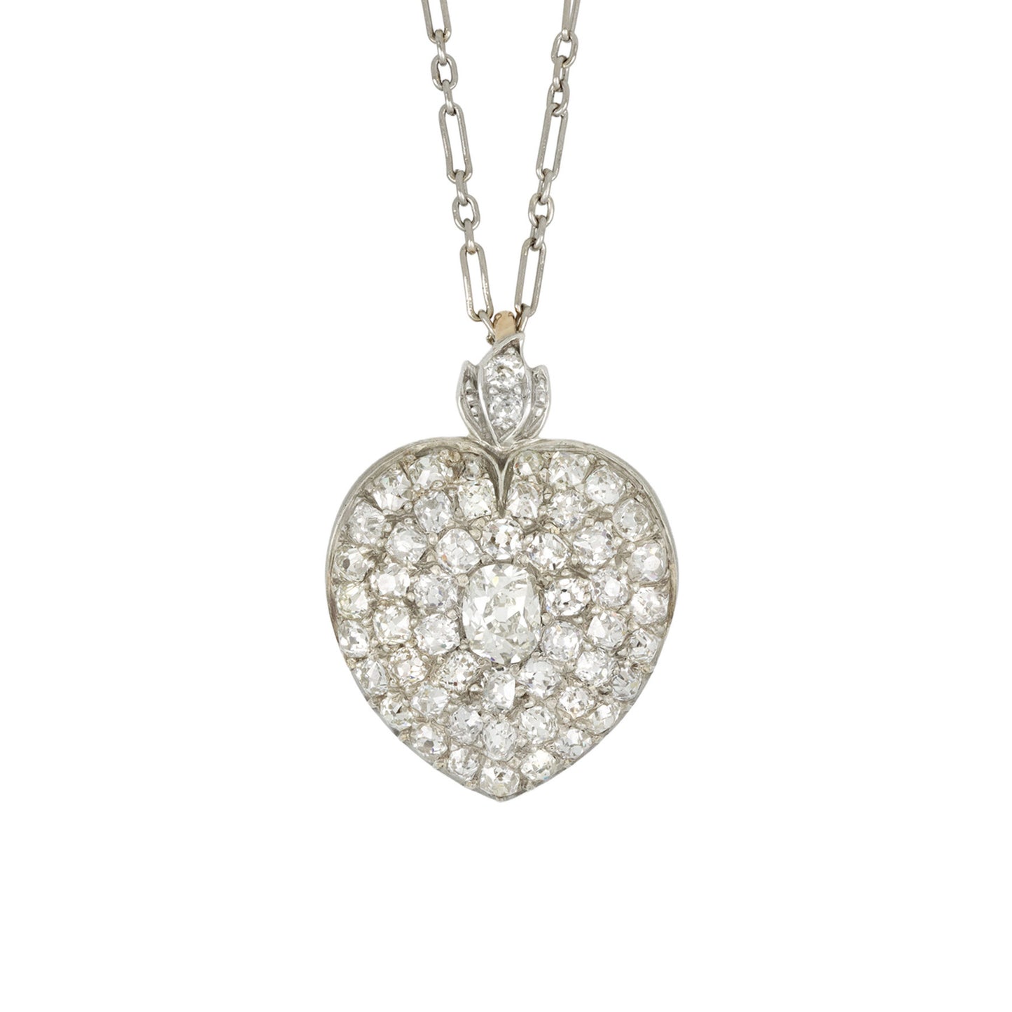 Victorian Silver & 18KT Yellow Gold Diamond Heart Locket Necklace front