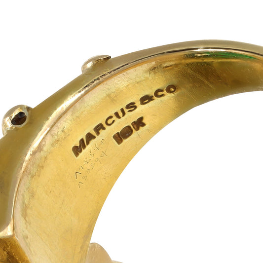 Marcus & Co. Art Nouveau 18KT Yellow Gold Emerald, Diamond & Enamel Ring signature