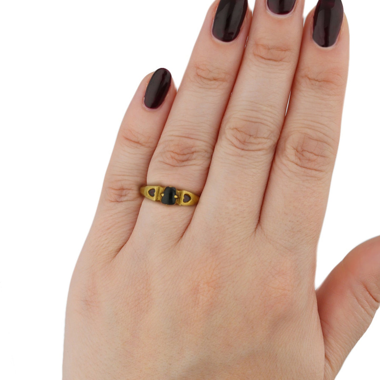 English Antique 18KT Yellow Gold Sapphire Ring on finger
