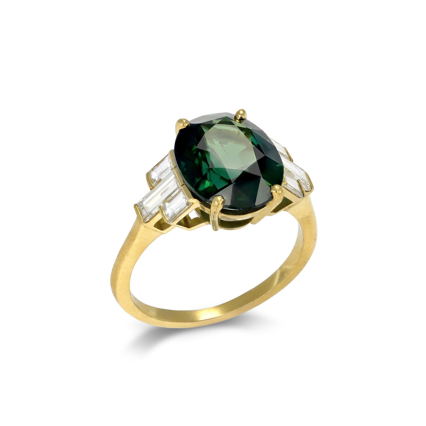 1980s 18KT Yellow Gold Sapphire & Diamond Ring front