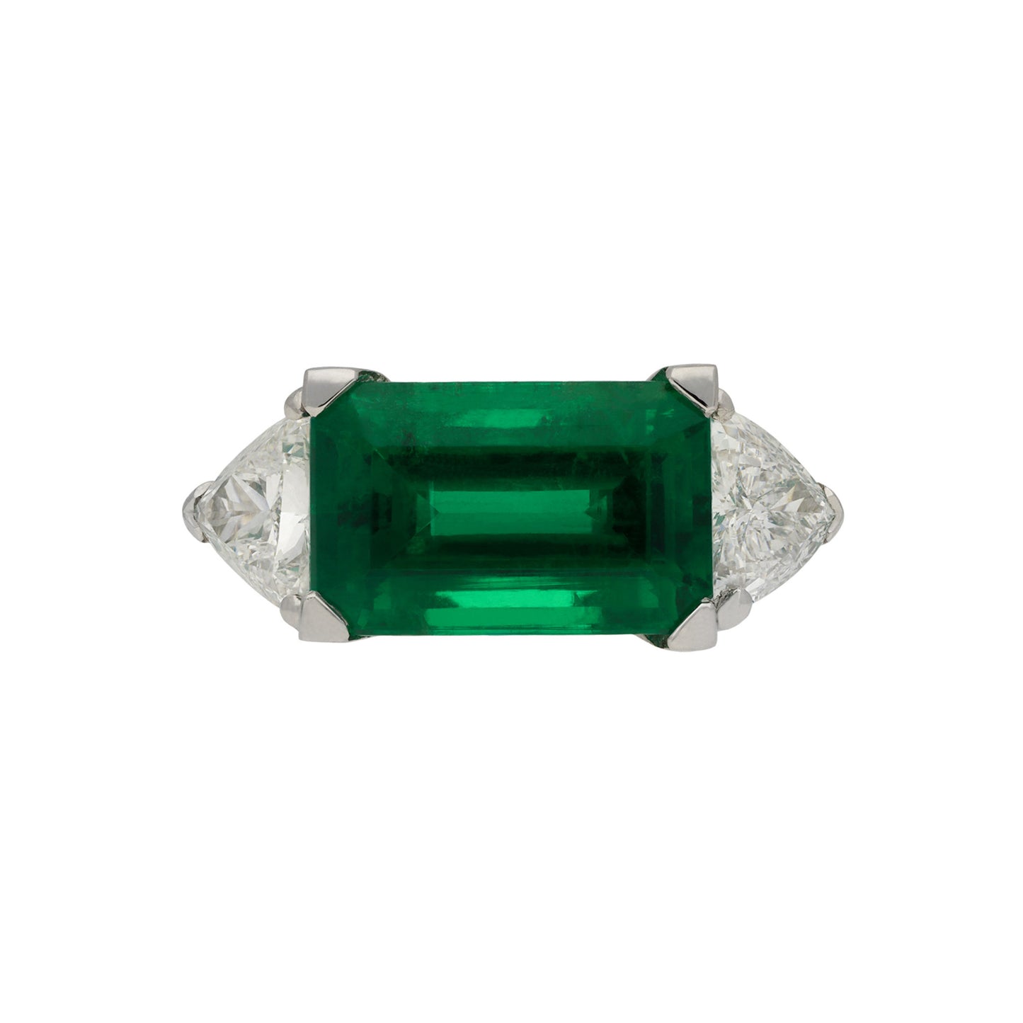 1980s Platinum Emerald & Diamond Ring front