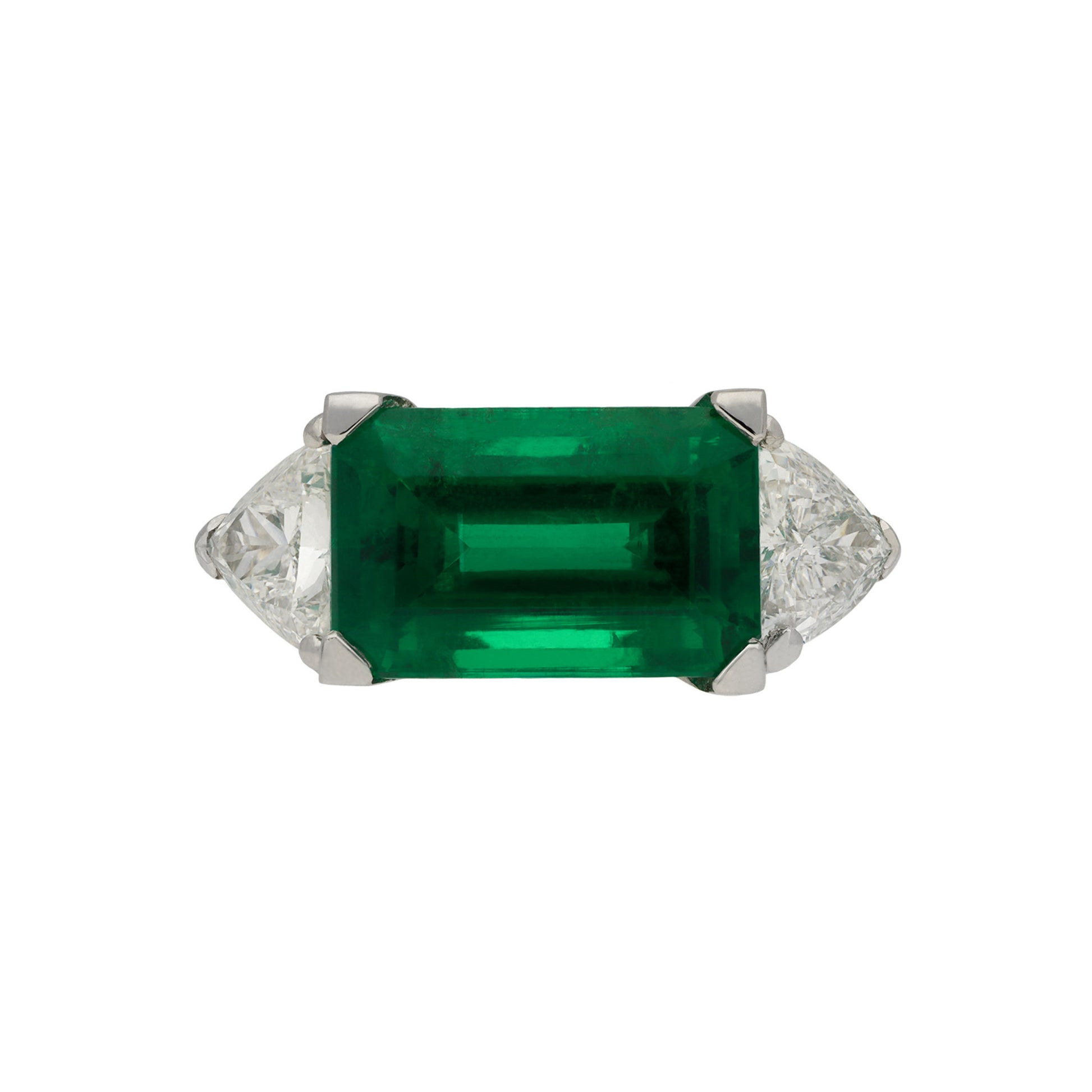 1980s Platinum Emerald & Diamond Ring front