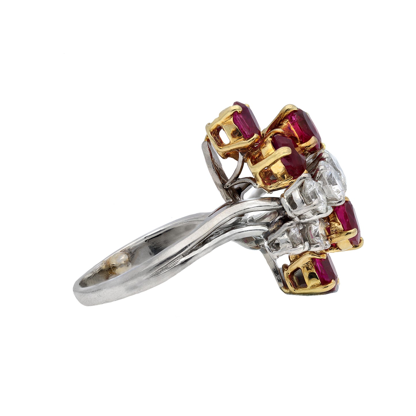 Chaumet 1980s Platinum & 18KT Yellow Gold Ruby & Diamond Ring side