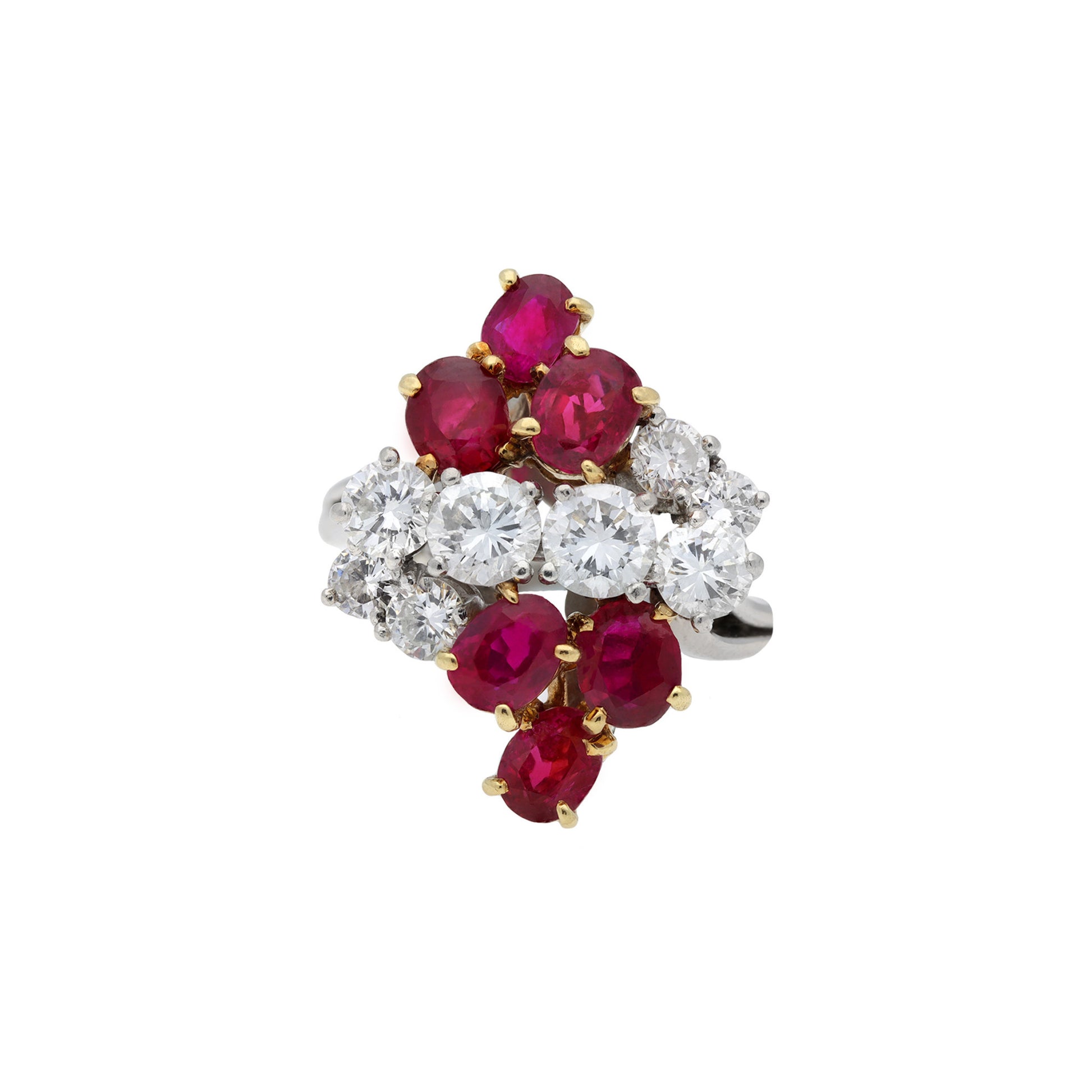 Chaumet 1980s Platinum & 18KT Yellow Gold Ruby & Diamond Ring front