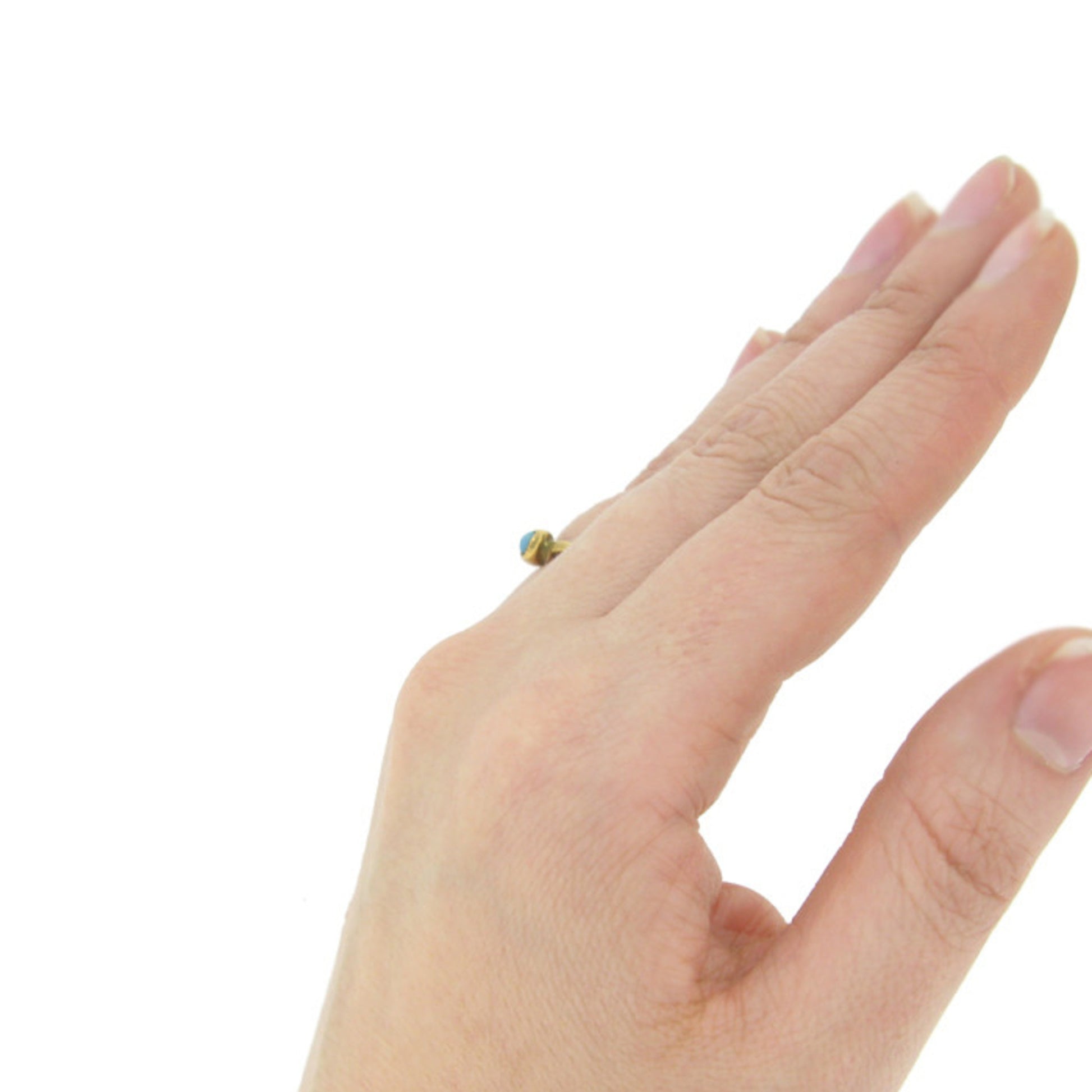Antique 18KT Yellow Gold Turquoise Ring on finger