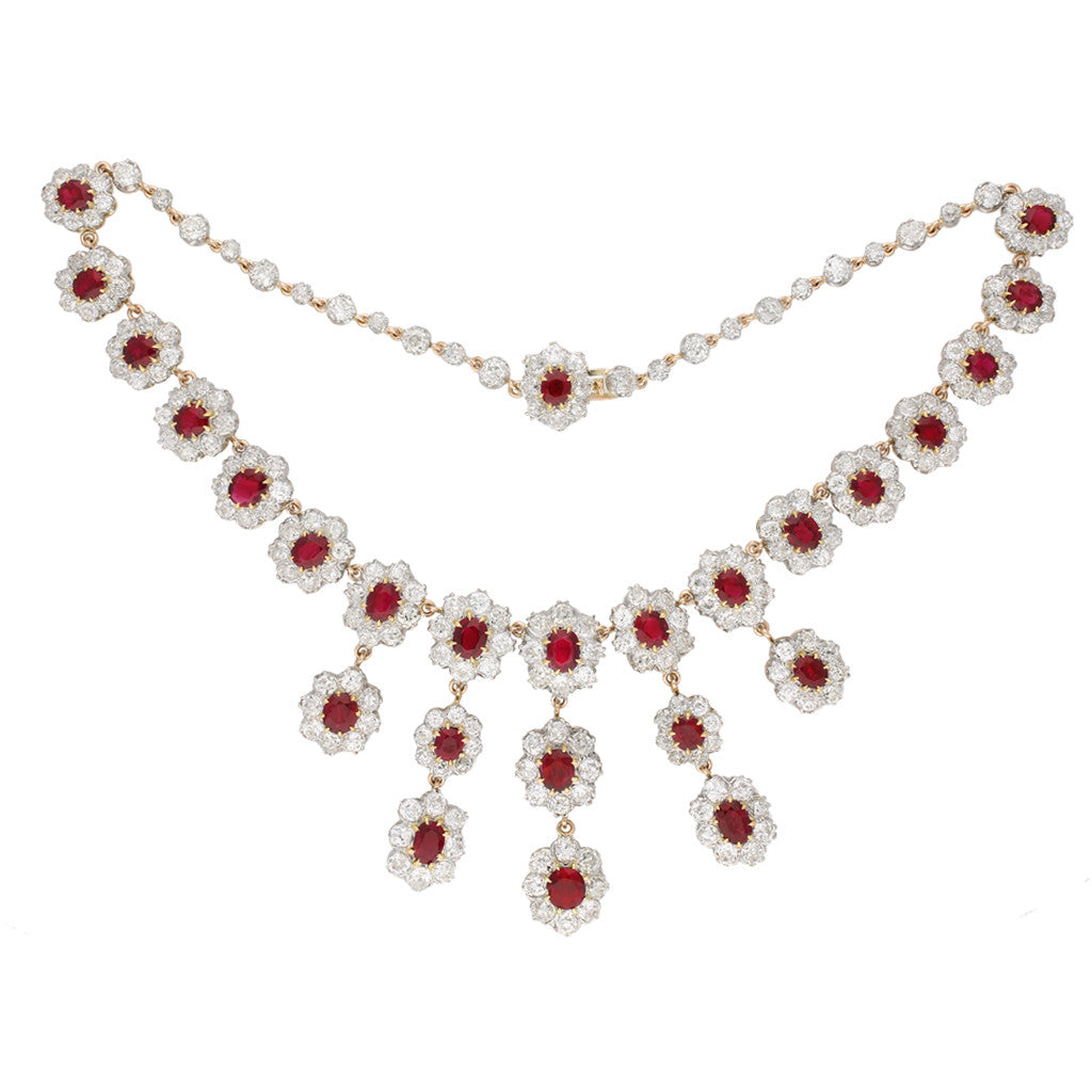 Victorian Platinum & 18KT Rose Gold Ruby & Diamond Necklace