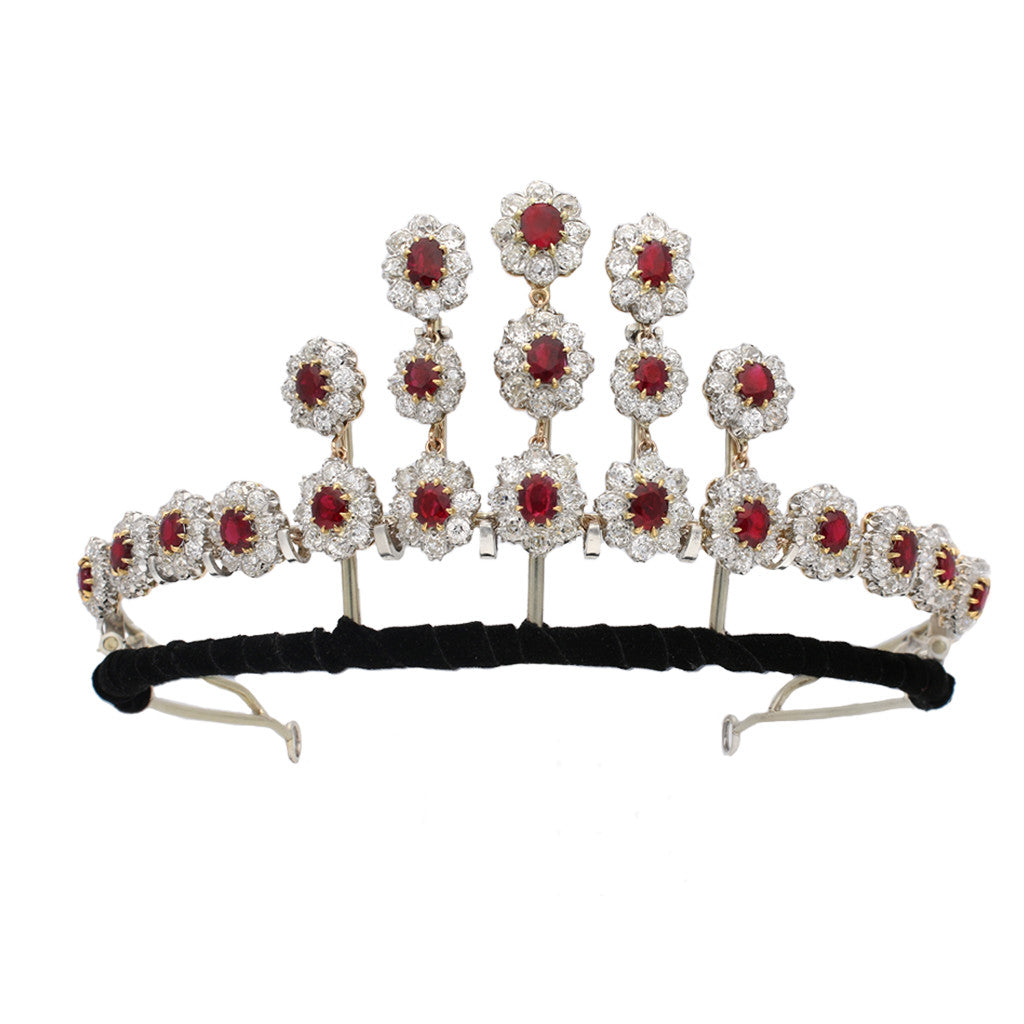 Victorian Platinum & 18KT Rose Gold Ruby & Diamond Tiara
