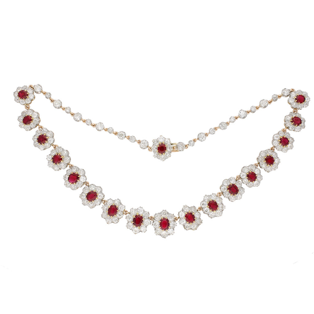 Victorian Platinum & 18KT Rose Gold Ruby & Diamond Necklace