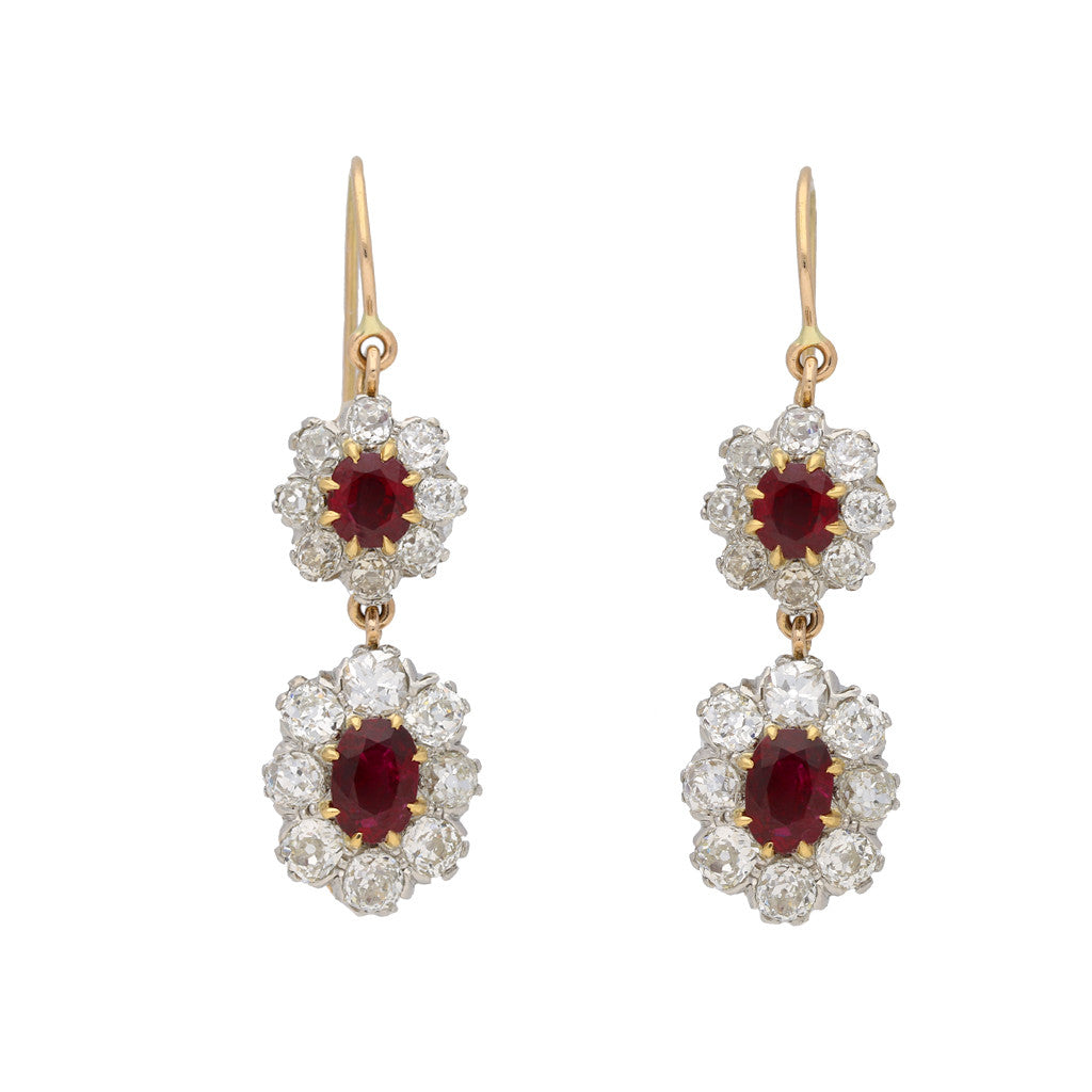 Victorian Platinum & 18KT Rose Gold Ruby & Diamond Earrings