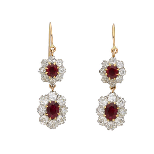 Victorian Platinum & 18KT Rose Gold Ruby & Diamond Earrings