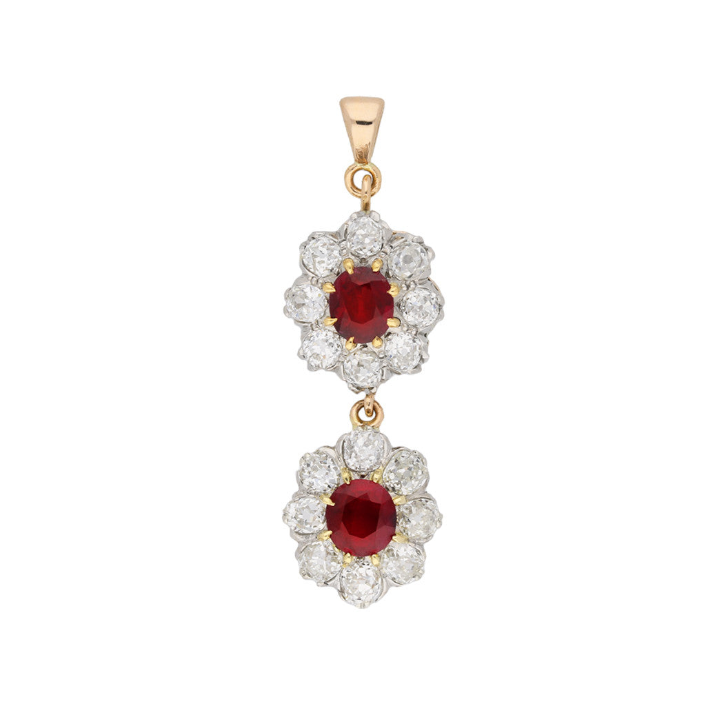 Victorian Platinum & 18KT Rose Gold Ruby & Diamond Pendant