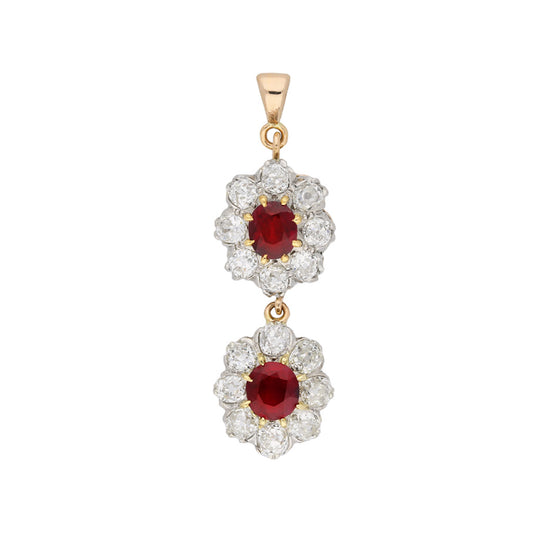Victorian Platinum & 18KT Rose Gold Ruby & Diamond Pendant