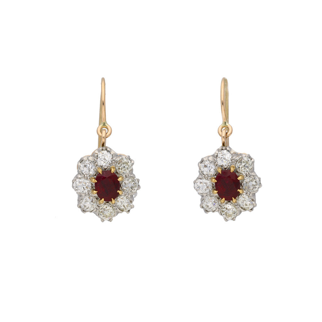 Victorian Platinum & 18KT Rose Gold Ruby & Diamond Earrings