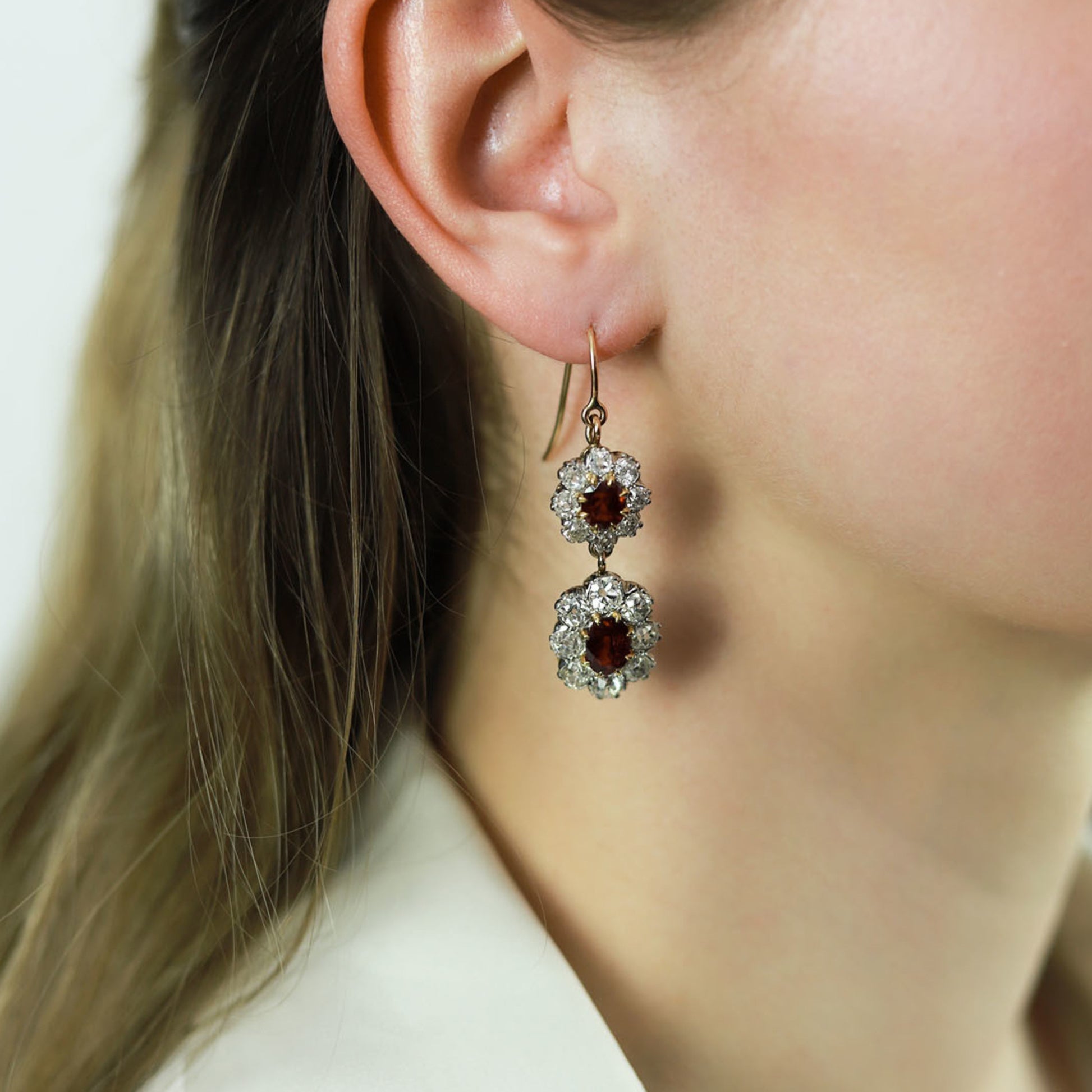 Victorian Platinum & 18KT Rose Gold Ruby & Diamond Earrings