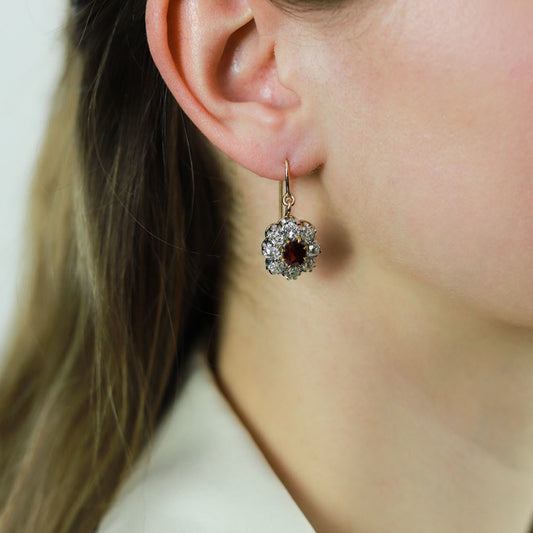 Victorian Platinum & 18KT Rose Gold Ruby & Diamond Earrings