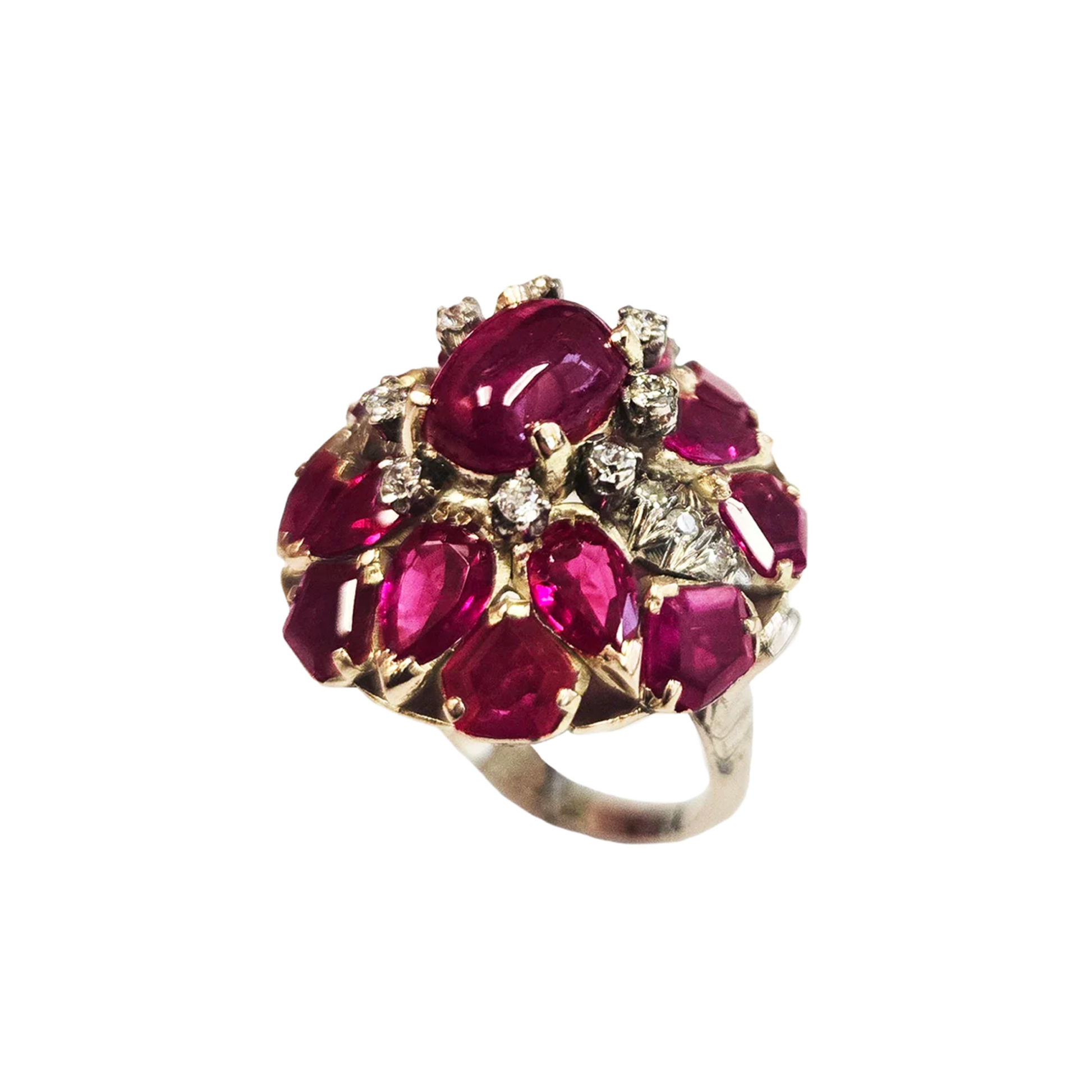 1940s 14KT Yellow Gold Ruby & Diamond Ring side