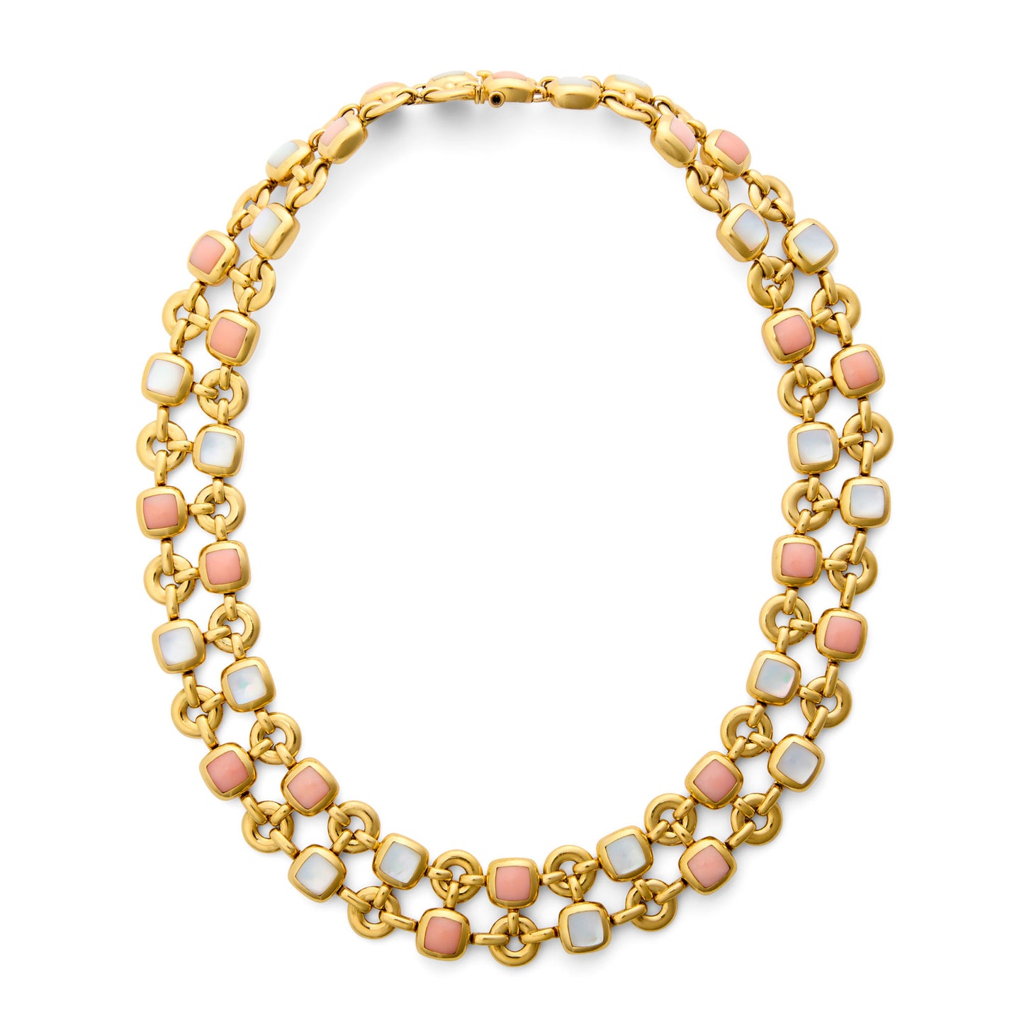 Van Cleef & Arpels 1950s 18KT Yellow Gold Coral & Mother of Pearl Necklace front