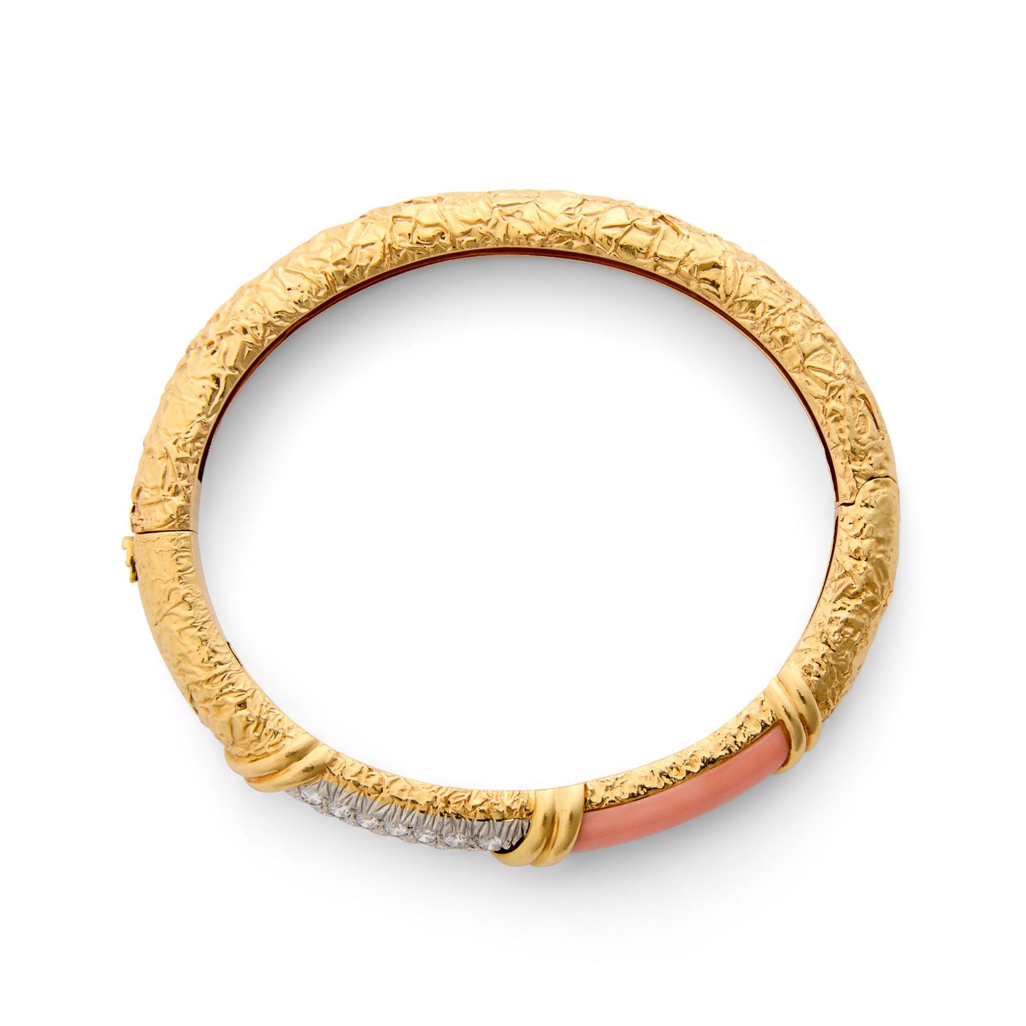 Van Cleef & Arpels Paris 1970s 18KT Yellow Gold Coral & Diamond Bracelet profile