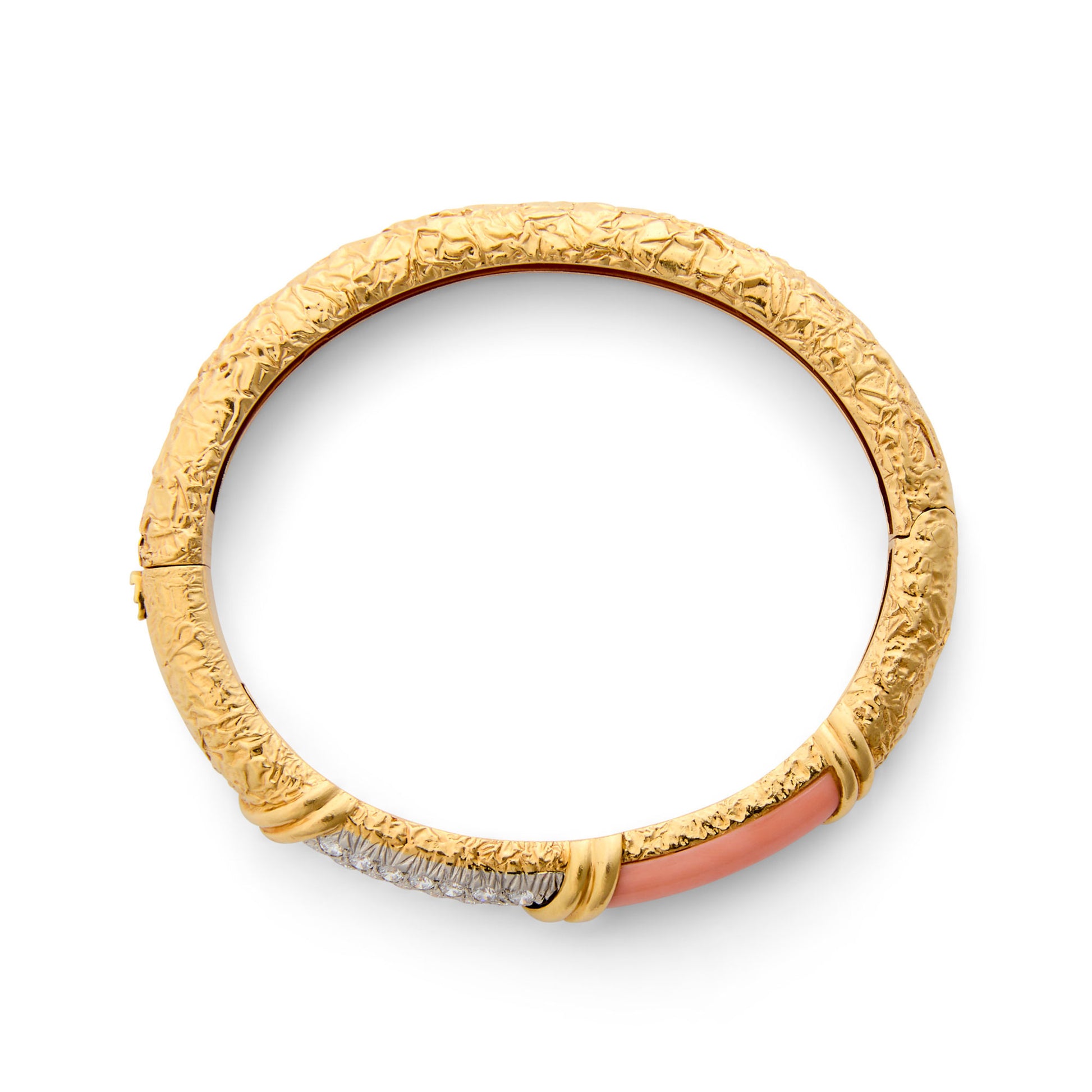 Van Cleef & Arpels Paris 1970s 18KT Yellow Gold Coral & Diamond Bracelet profile