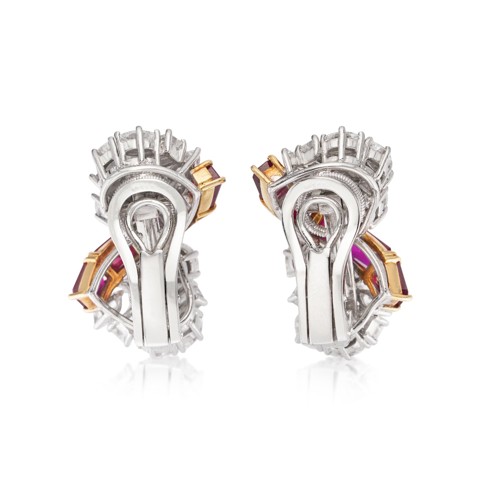 1950s Garrard & Co. Platinum & 18KT Yellow Gold Ruby & Diamond Earrings back