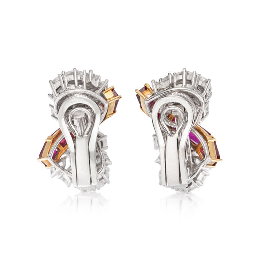 1950s Garrard & Co. Platinum & 18KT Yellow Gold Ruby & Diamond Earrings back