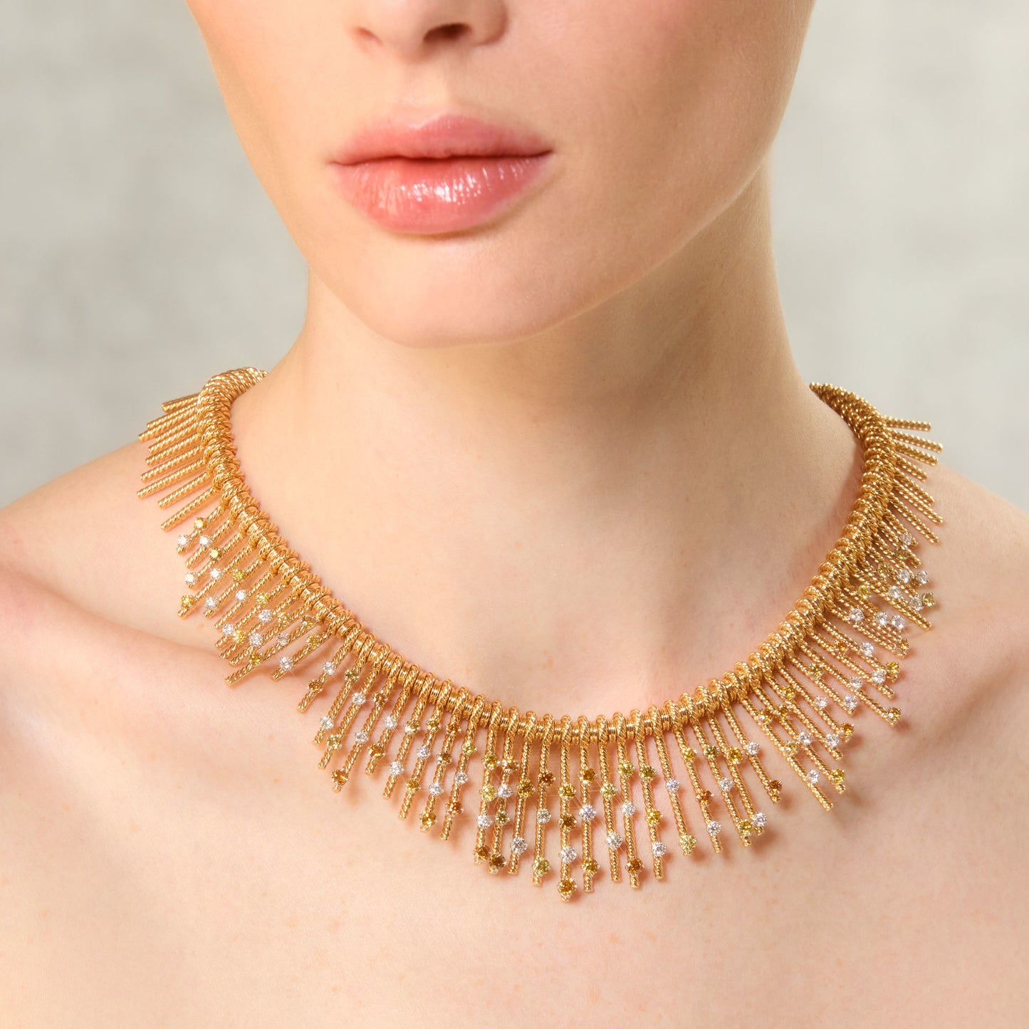 Tiffany & Co. Post-1980s 18KT Yellow Gold Diamond Necklace on neck