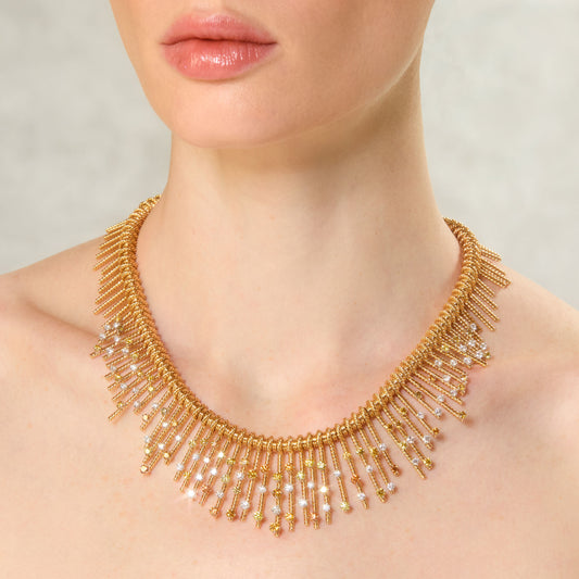Tiffany & Co. Post-1980s 18KT Yellow Gold Diamond Necklace on neck