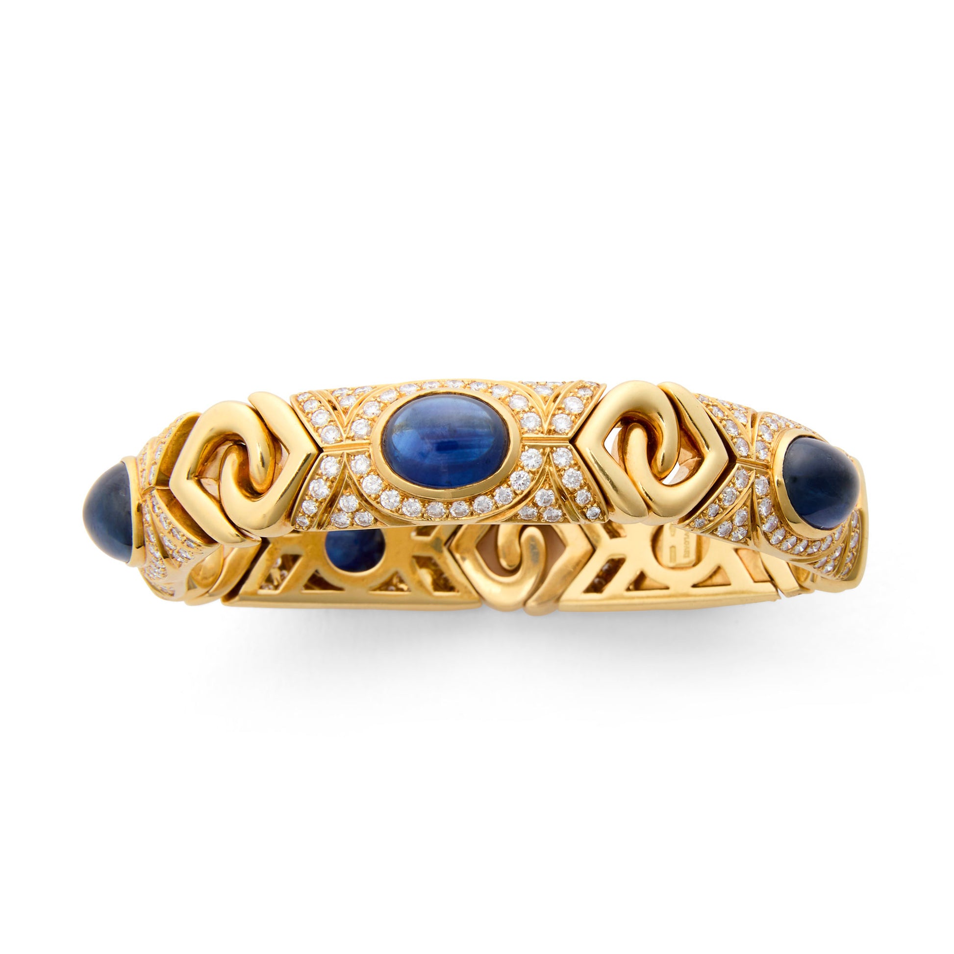 Bulgari 1970s 18KT Yellow Gold Sapphire & Diamond Bracelet front