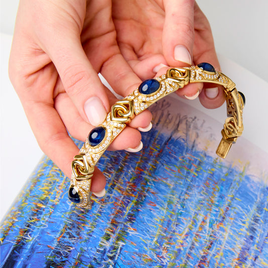 Bulgari 1970s 18KT Yellow Gold Sapphire & Diamond Bracelet front