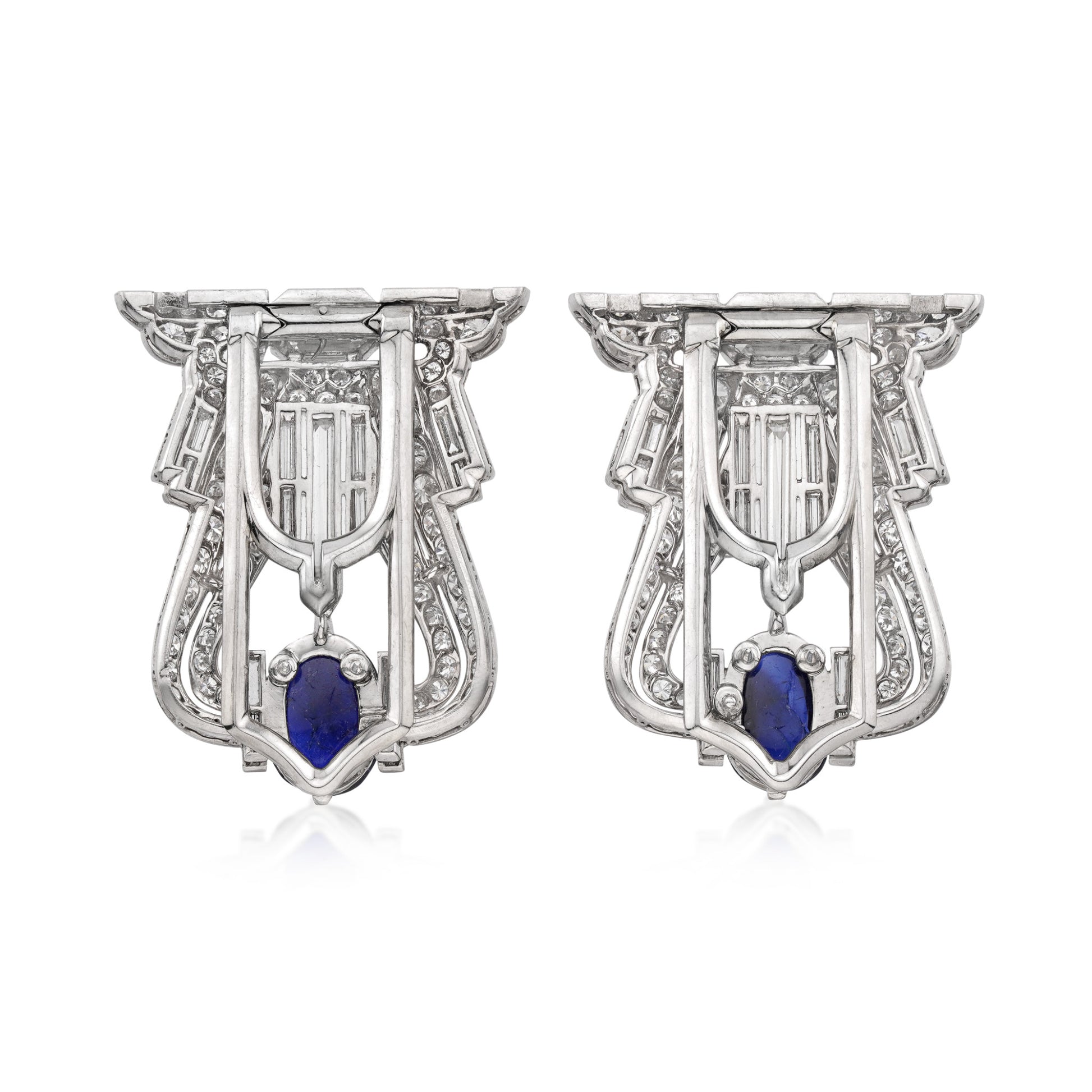 1930s Platinum Sapphire & Diamond Brooch back