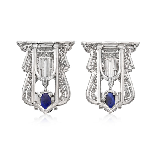 1930s Platinum Sapphire & Diamond Brooch back