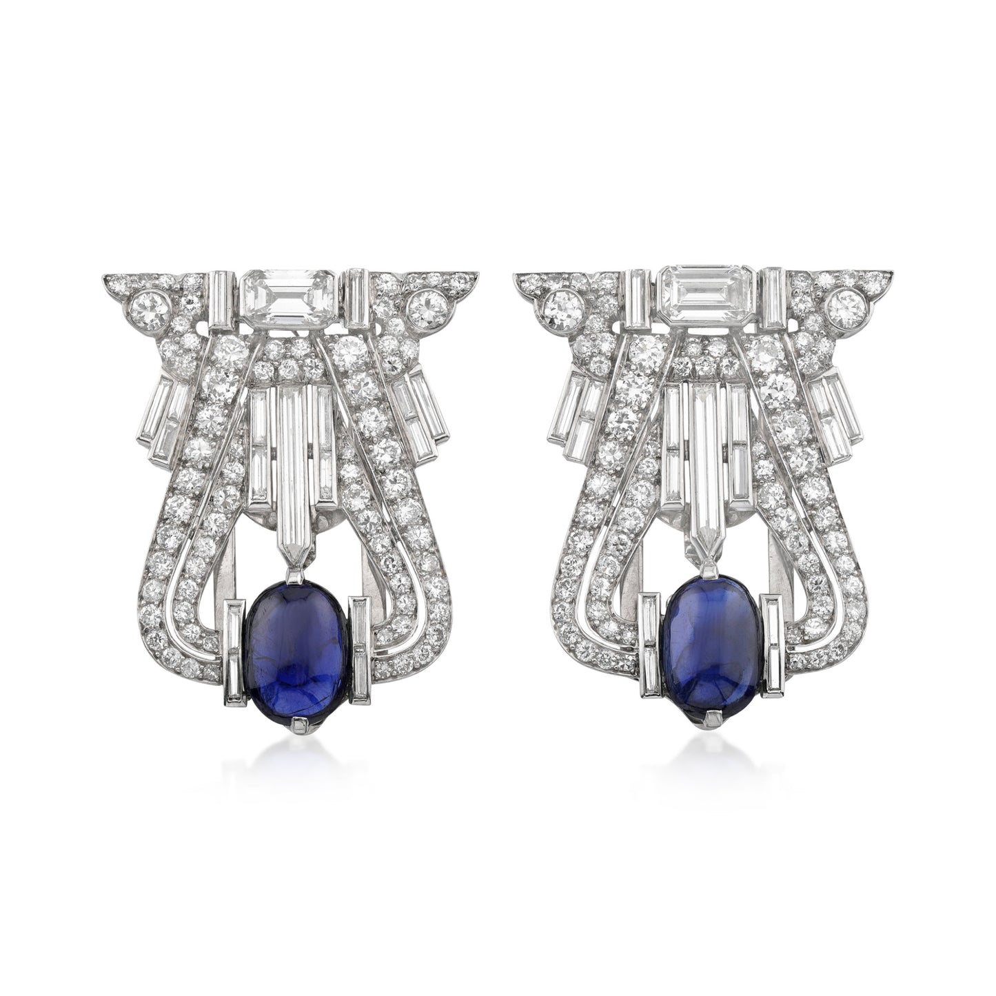 1930s Platinum Sapphire & Diamond Brooch front
