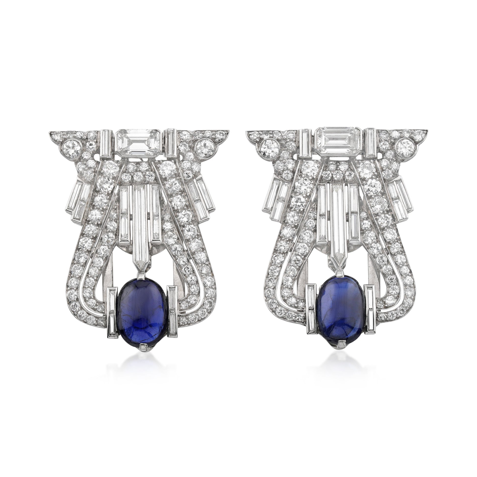 1930s Platinum Sapphire & Diamond Brooch front